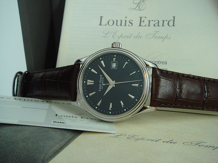 Louis Erard L'Esprit Du Temps Swiss Made Automatic Watch Men's Black Leather